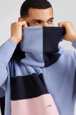 Navy and sky blue striped cotton scarf