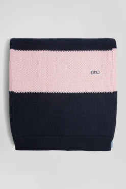 Navy and sky blue striped cotton scarf