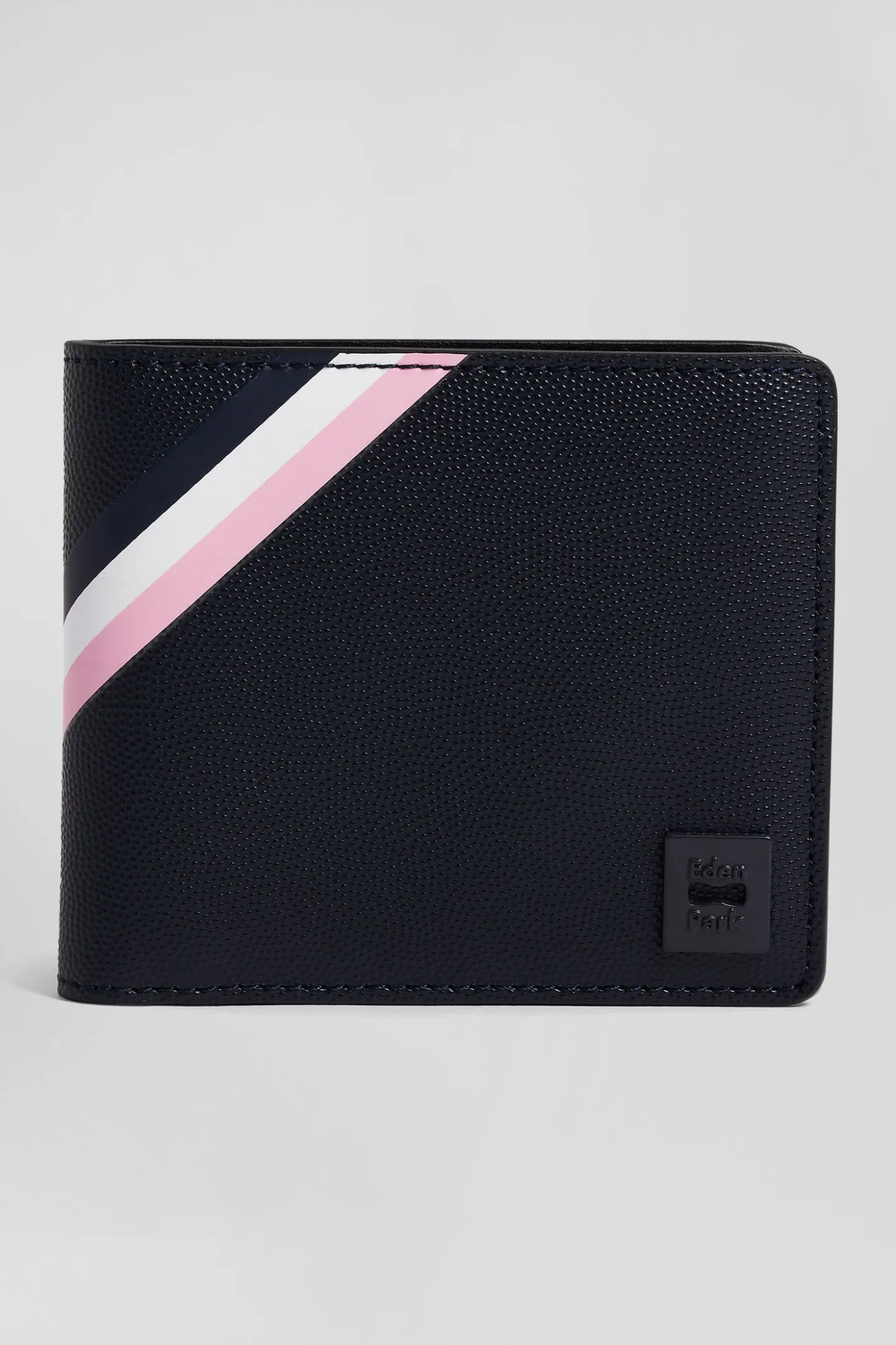Navy bleu Italian-style wallet with tricolour stripes