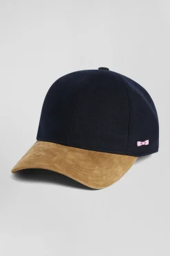 Navy blue and camel wool felt cap