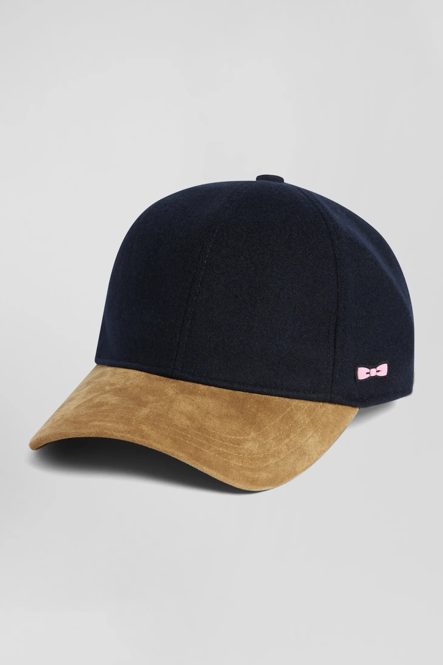 Navy blue and camel wool felt cap