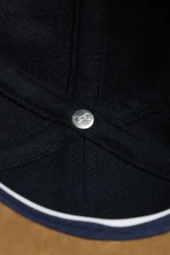 Navy blue and camel wool felt cap
