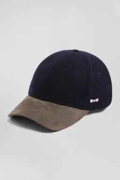 Navy blue and grey wool felt cap