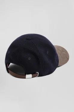 Navy blue and grey wool felt cap