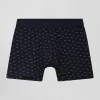 Navy blue and pink stretch cotton boxers with micro bow tie pattern