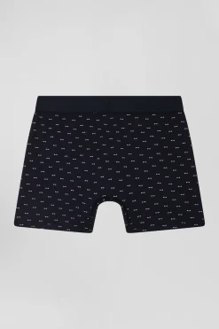 Navy blue and pink stretch cotton boxers with micro bow tie pattern