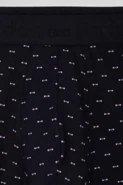Navy blue and pink stretch cotton boxers with micro bow tie pattern