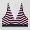 Navy blue and pink striped stretch cotton jersey bra