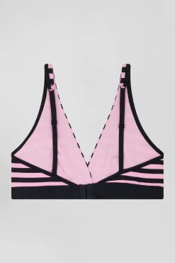 Navy blue and pink striped stretch cotton jersey bra