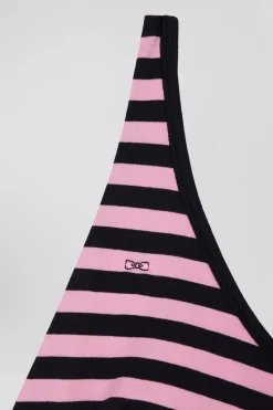 Navy blue and pink striped stretch cotton jersey bra