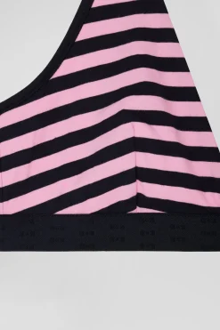 Navy blue and pink striped stretch cotton jersey bra