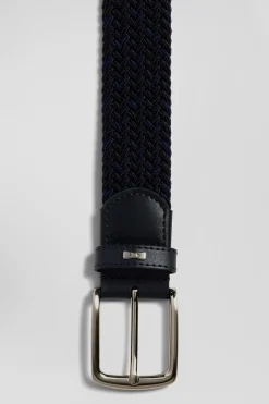 Navy blue braided belt with silver metal buckle