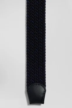 Navy blue braided belt with silver metal buckle