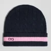 Navy blue cable knitted cotton beanie