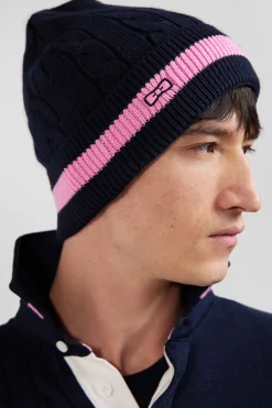 Navy blue cable knitted cotton beanie