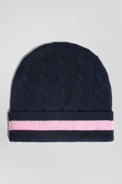 Navy blue cable knitted cotton beanie