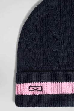 Navy blue cable knitted cotton beanie