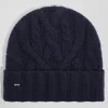 Navy blue cable knitted wool beanie