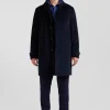 Navy blue checkered cotton blend coat