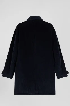 Navy blue checkered cotton blend coat