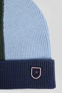 Navy blue colourblock cotton beanie