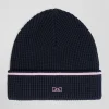 Navy blue cotton beanie with pink details