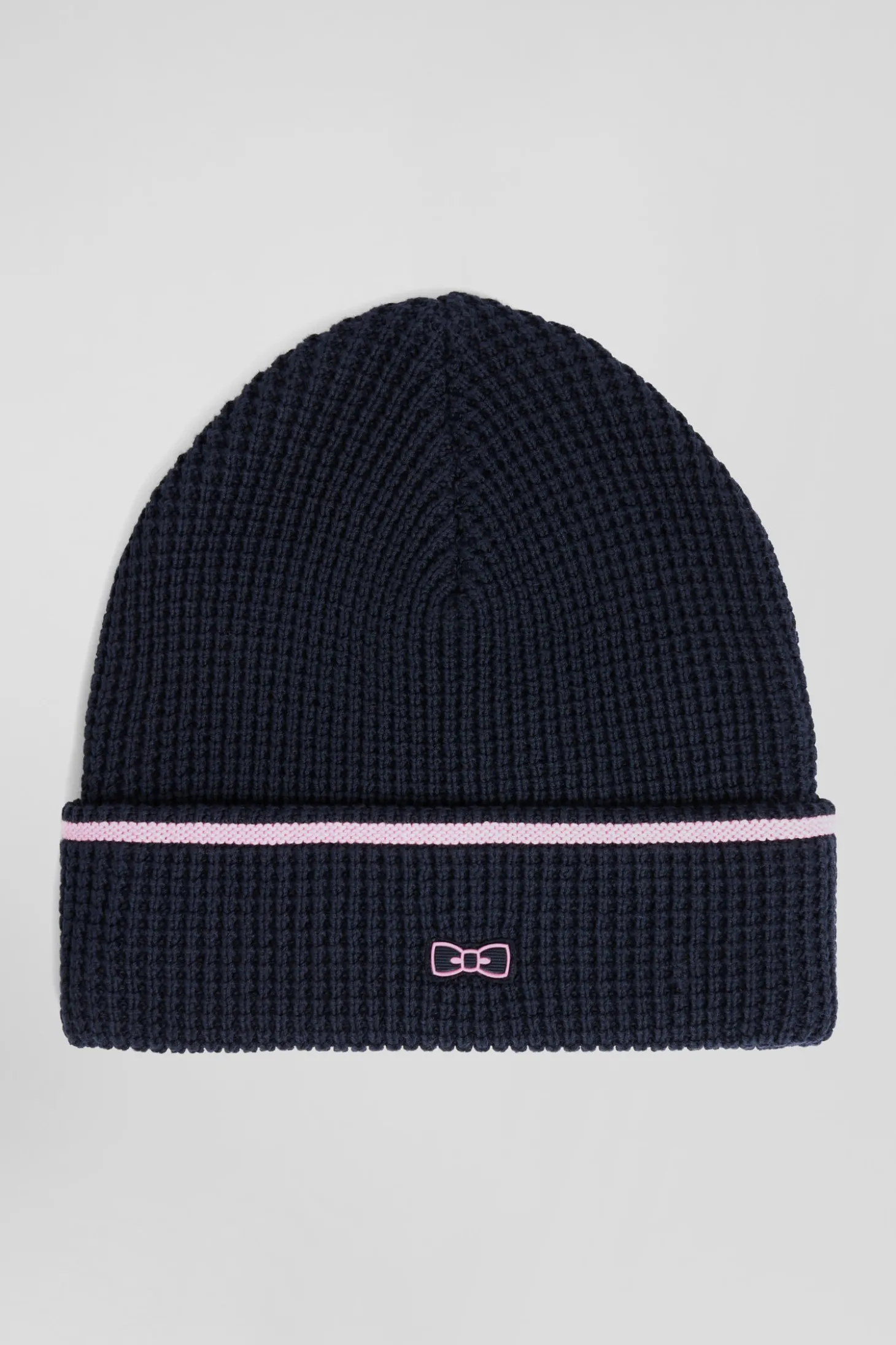 Navy blue cotton beanie with pink details