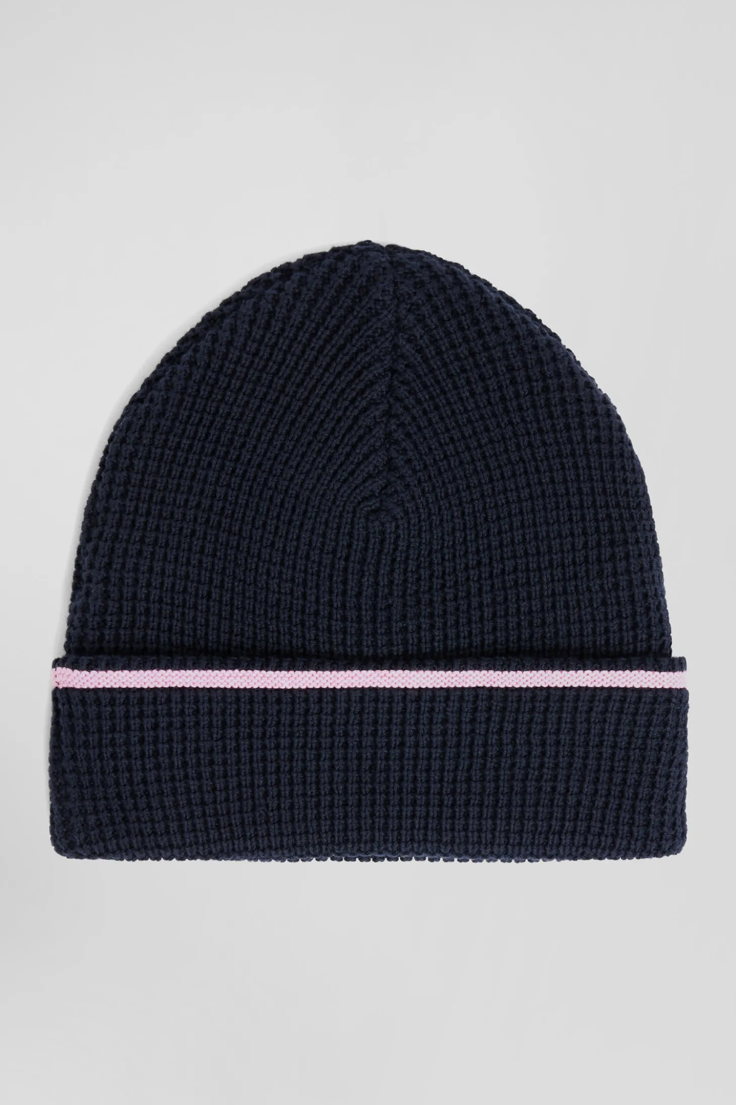Navy blue cotton beanie with pink details