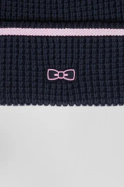 Navy blue cotton beanie with pink details
