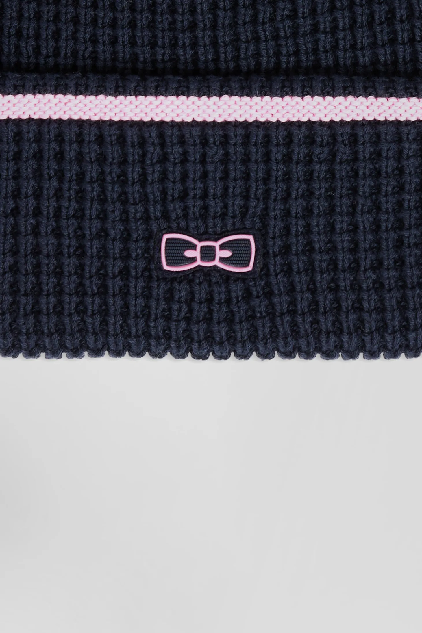 Navy blue cotton beanie with pink details