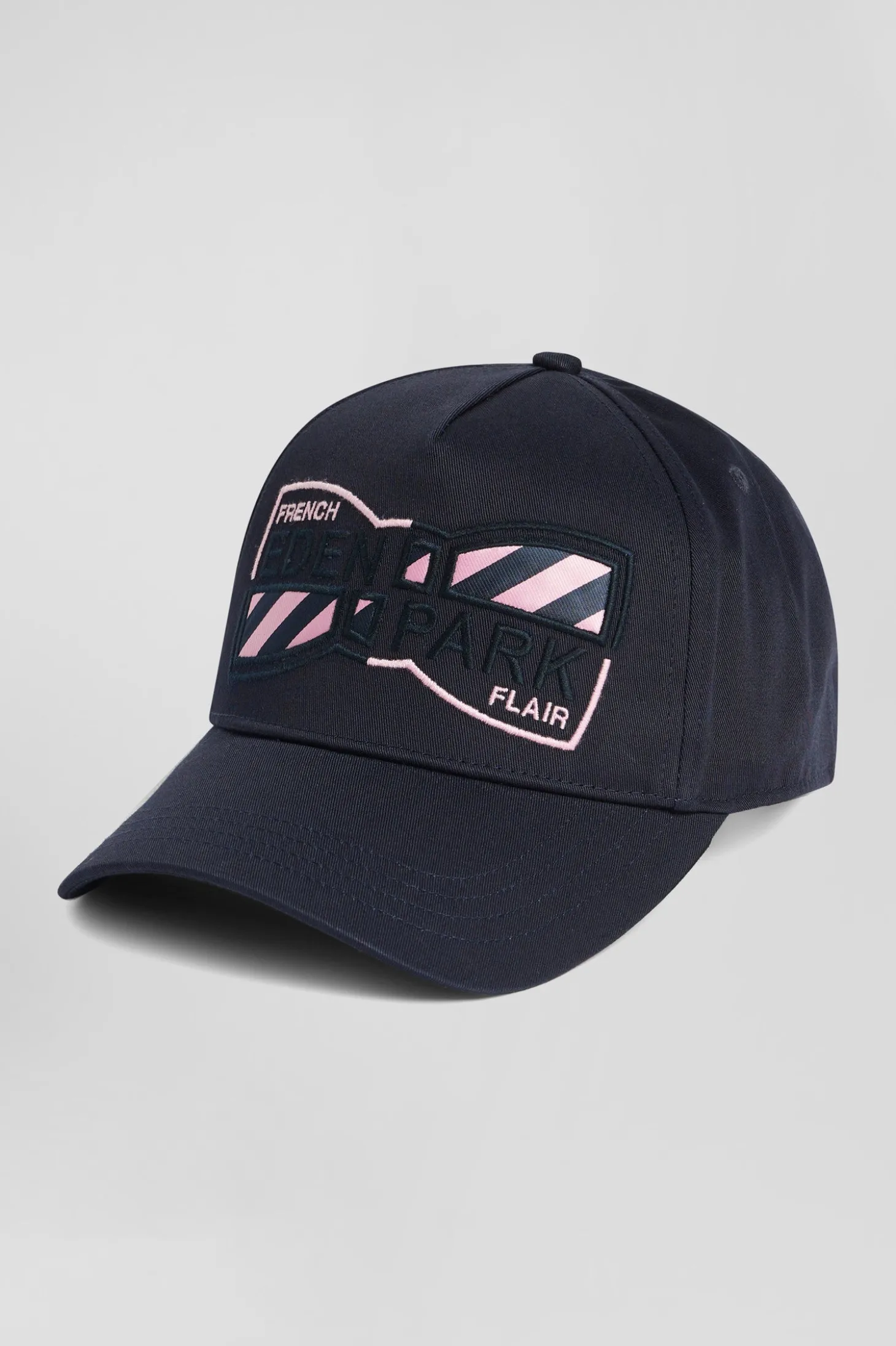 Navy blue cotton cap with bow tie embroidery and tie fabric patchwork