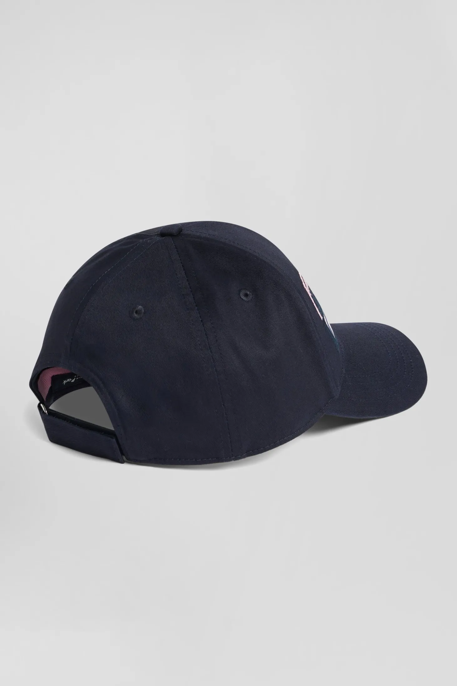 Navy blue cotton cap with bow tie embroidery and tie fabric patchwork