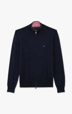 Navy blue cotton cardigan with zipper