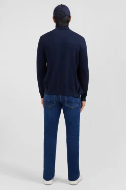 Navy blue cotton cardigan with zipper