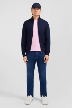 Navy blue cotton cardigan with zipper