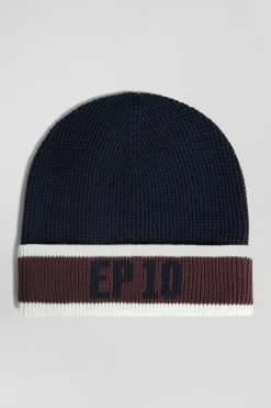 Navy blue cotton EP10 jacquard beanie