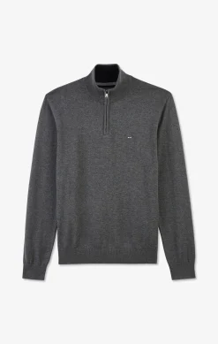 Navy blue cotton jersey jumper with trucker neck