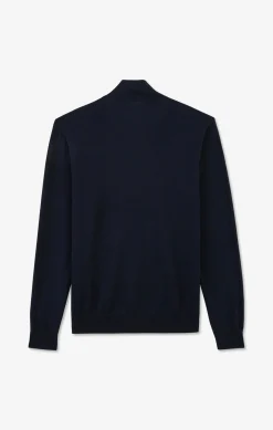 Navy blue cotton jersey jumper with trucker neck