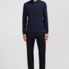 Navy blue cotton polo with contrasting neck
