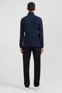 Navy blue cotton polo with contrasting neck