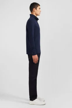 Navy blue cotton polo with contrasting neck