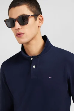 Navy blue cotton polo with contrasting neck