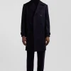 Navy blue double-breasted wool blend coat