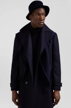 Navy blue double-breasted wool blend coat