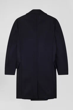 Navy blue double-breasted wool blend coat