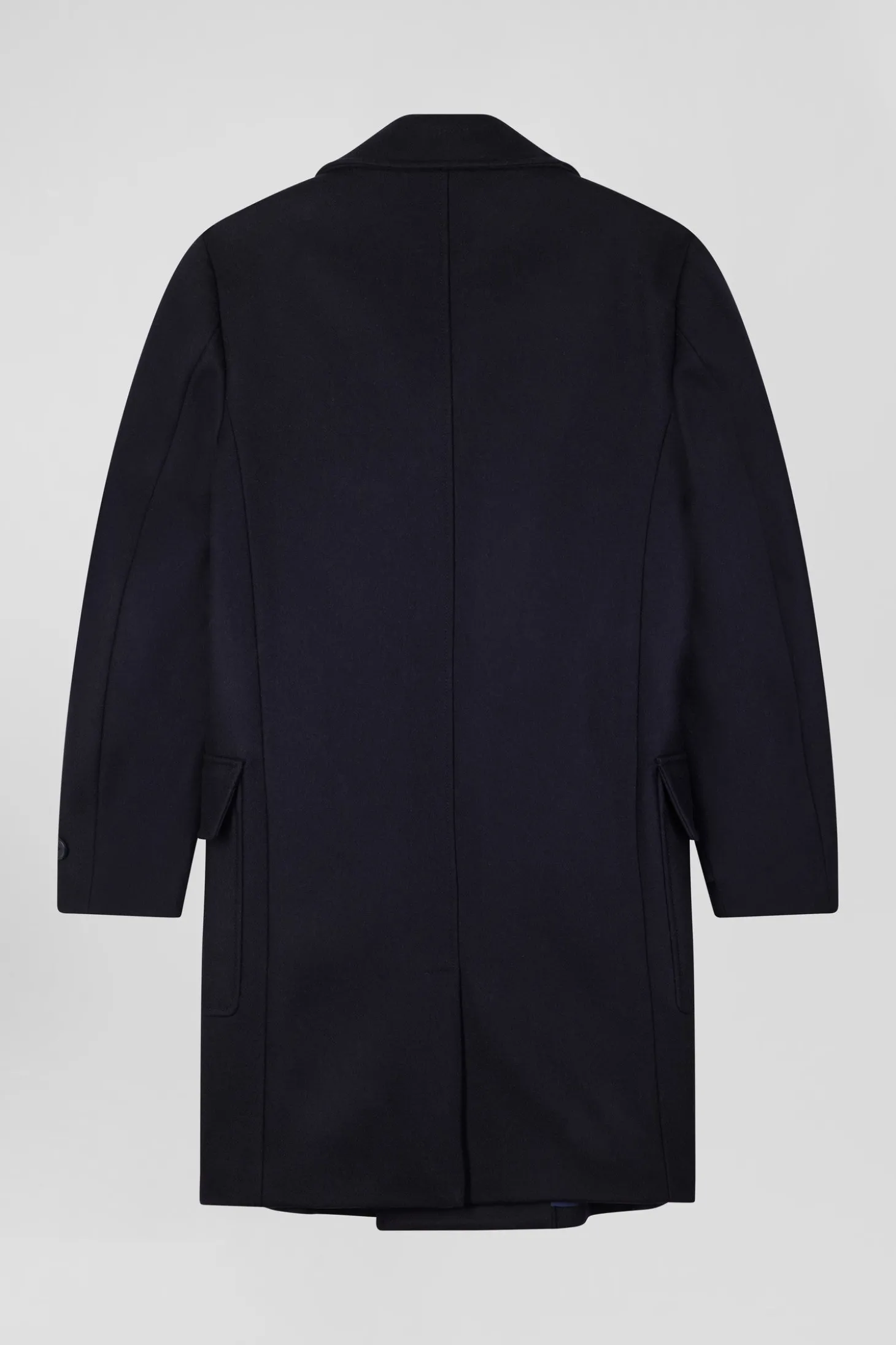 Navy blue double-breasted wool blend coat