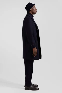 Navy blue double-breasted wool blend coat
