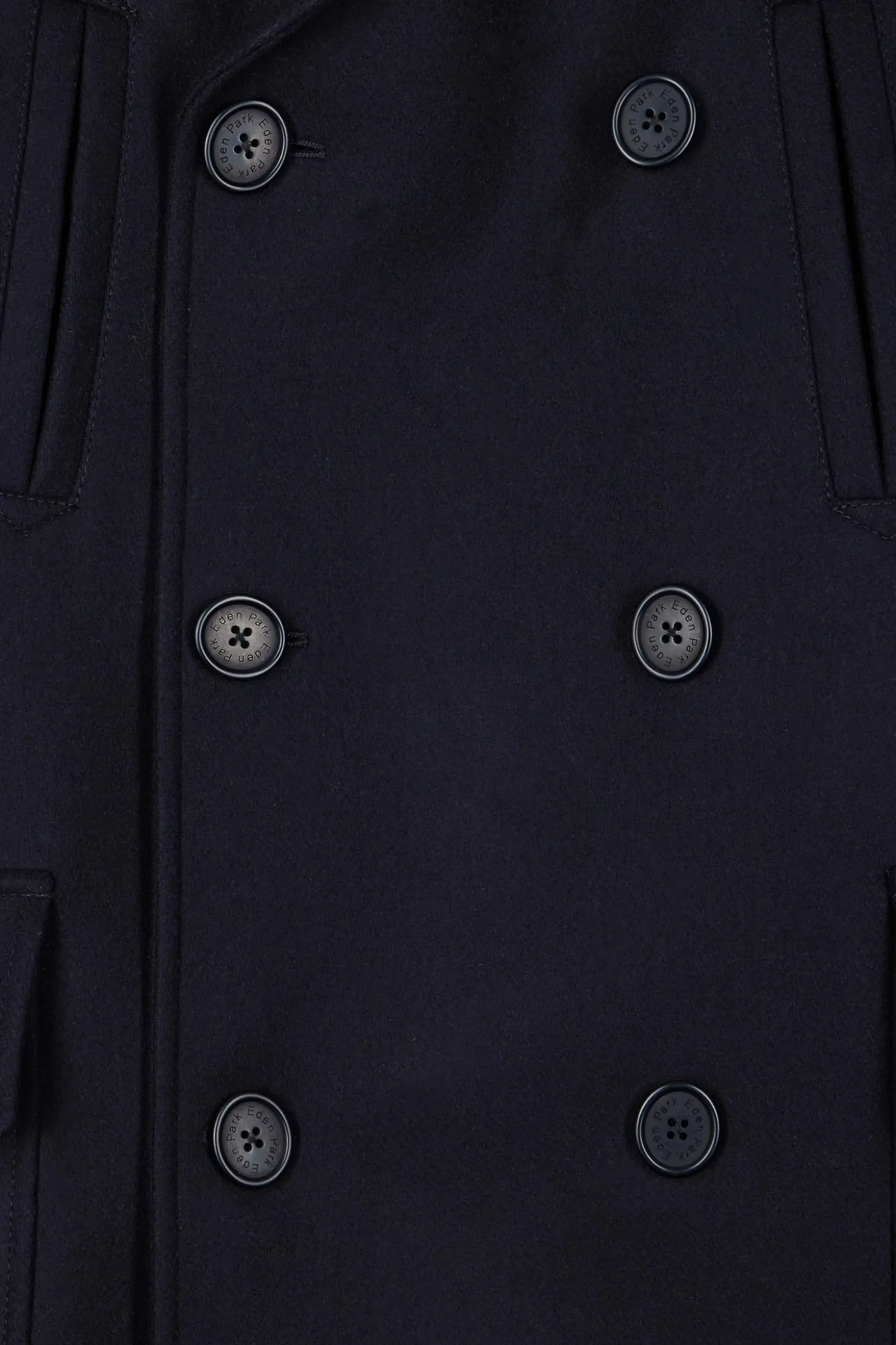 Navy blue double-breasted wool blend coat