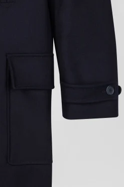 Navy blue double-breasted wool blend coat