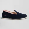 Navy blue felt and shearling slippers